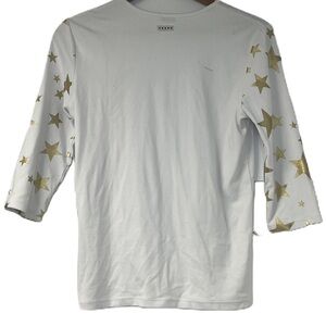 5 Star Girls XL white gold foil star 3/4 statement top fun casual spring summer